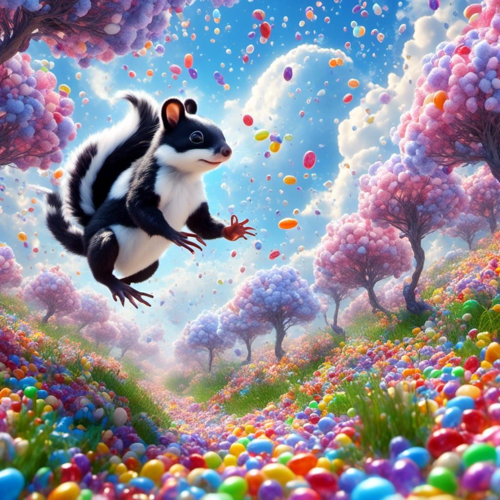 Skunk Afloat In A Candy Forest