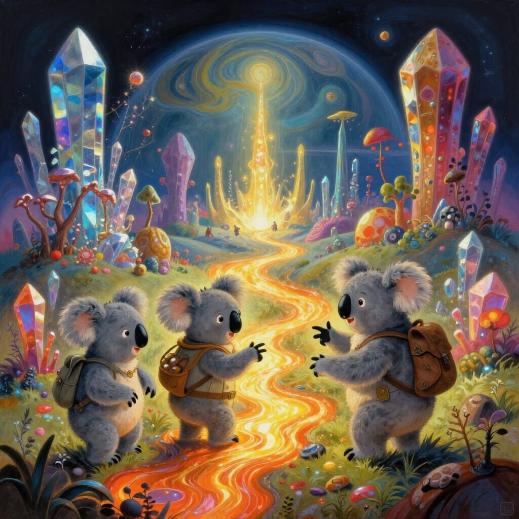 Surreal Planet Core with Talking Koalas in Digital Painting ...