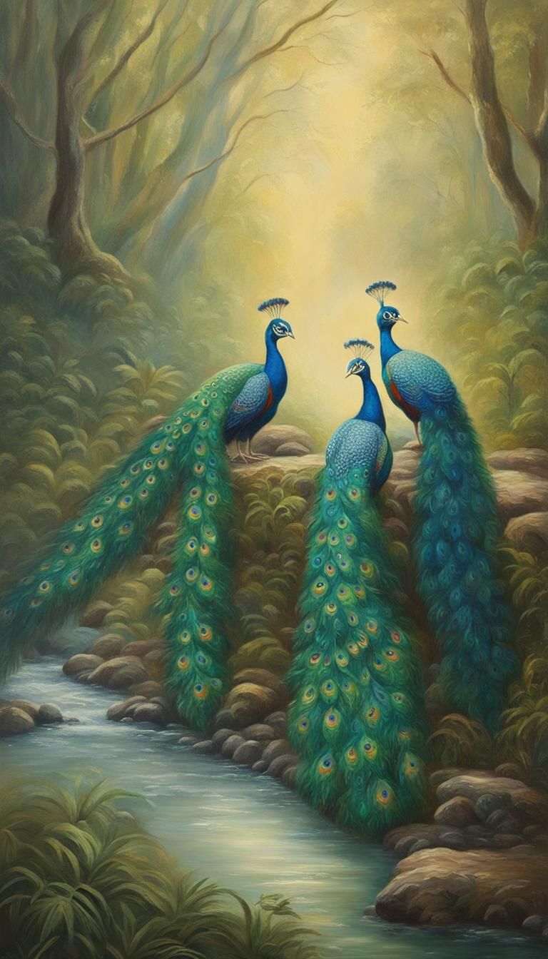 Ethereal Amazonian Peacocks Dance in Golden Winter Light