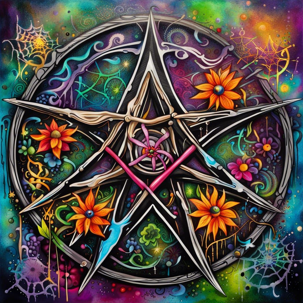 Intricate Wiccan Pentacle in Graffiti Art Style