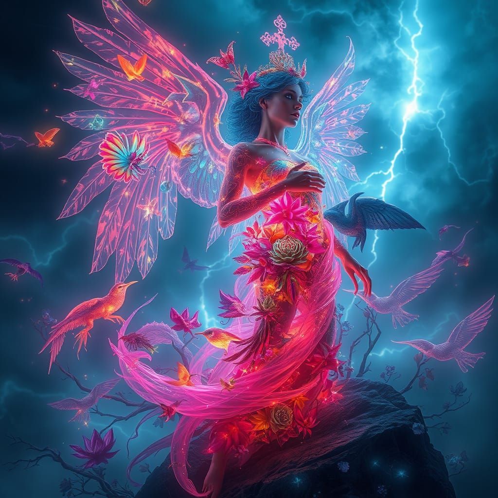 Ethereal Goddess Emerges from Dreamlike Plasma Realm