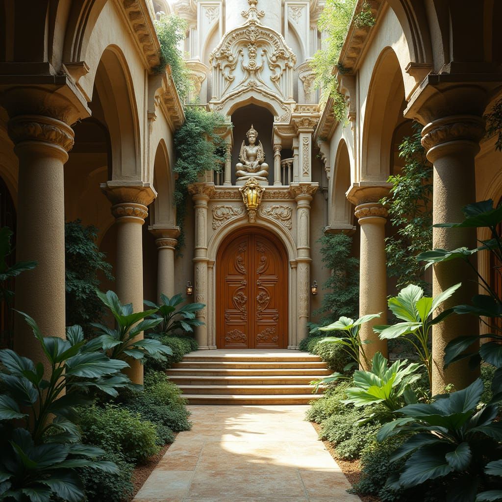 Commerce Temple in Futuristic Art Nouveau Style