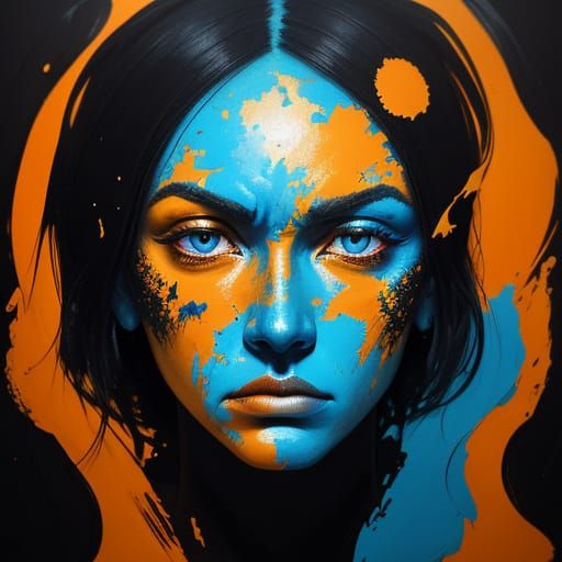 Emotionally Charged Abstract Portrait in Vibrant Brushstroke...