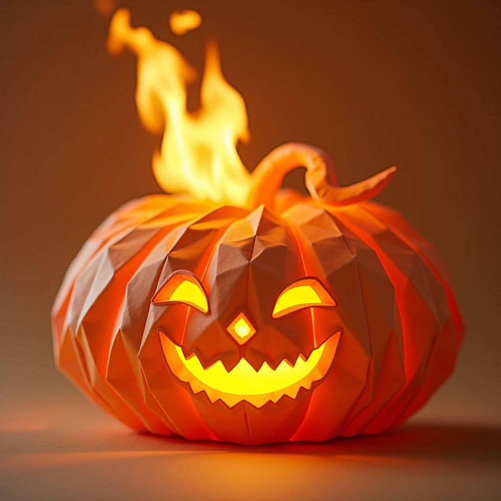 Whimsical Origami Pumpkin with Fire Crown