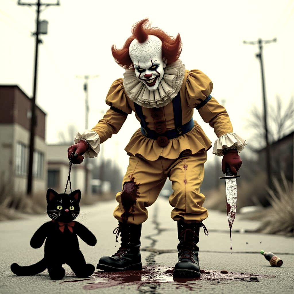 Terrifying Clown in Post-Apocalyptic Cityscape