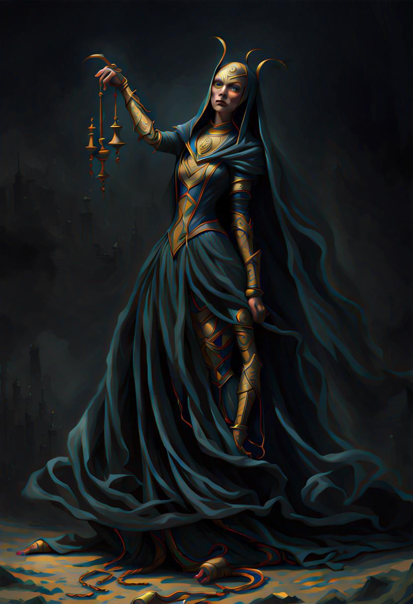Golden Masked Nun with Human Arms in Detailed Painting