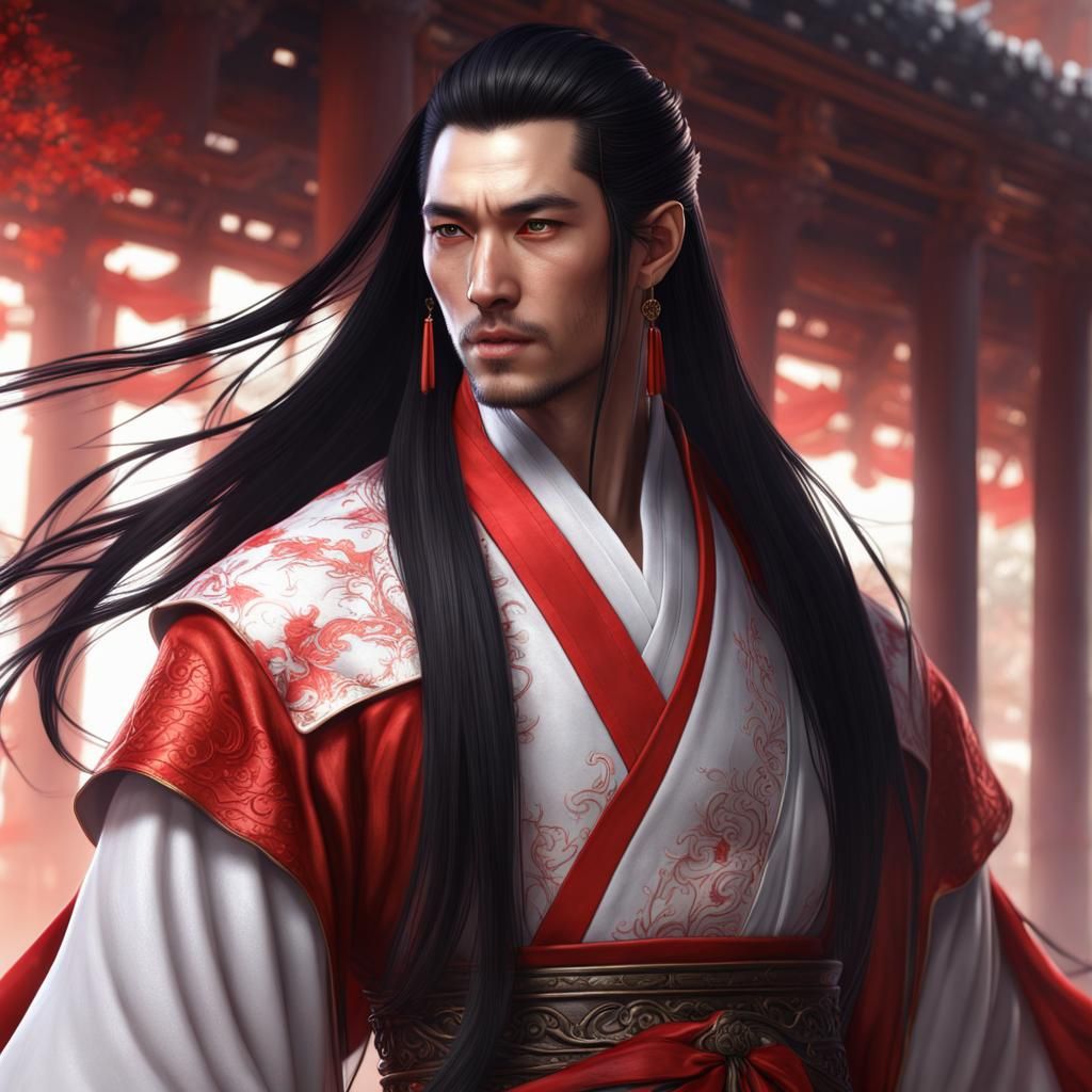 Handsome Fantasy Male in Red and White Robes