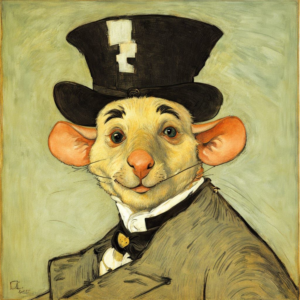 Art Nouveau Portrait of a Man with a Rat