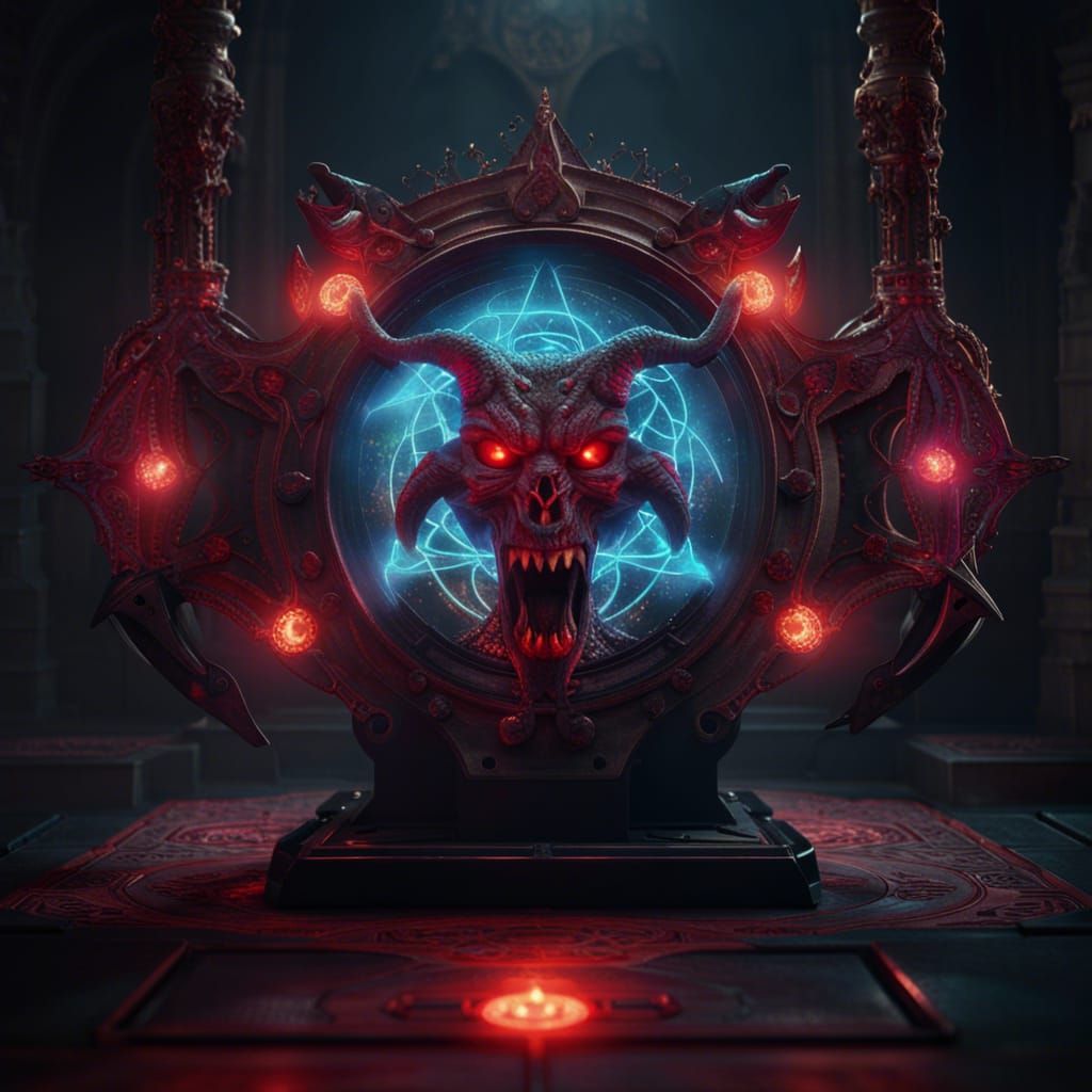 Demonic Hologram Projector: Detailed Fantasy Art