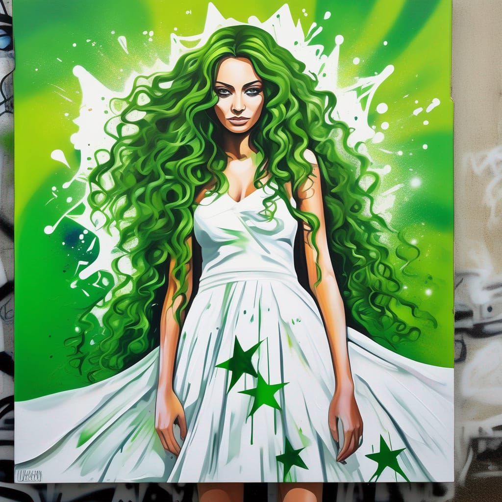 Green-Eyed Woman in Graffiti Art Style