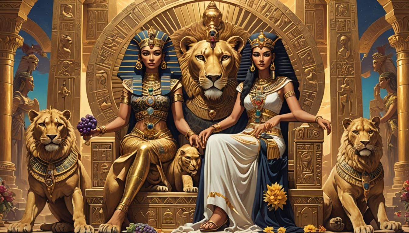 Pharaonic Queen on Golden Throne, Egyptian Portrait