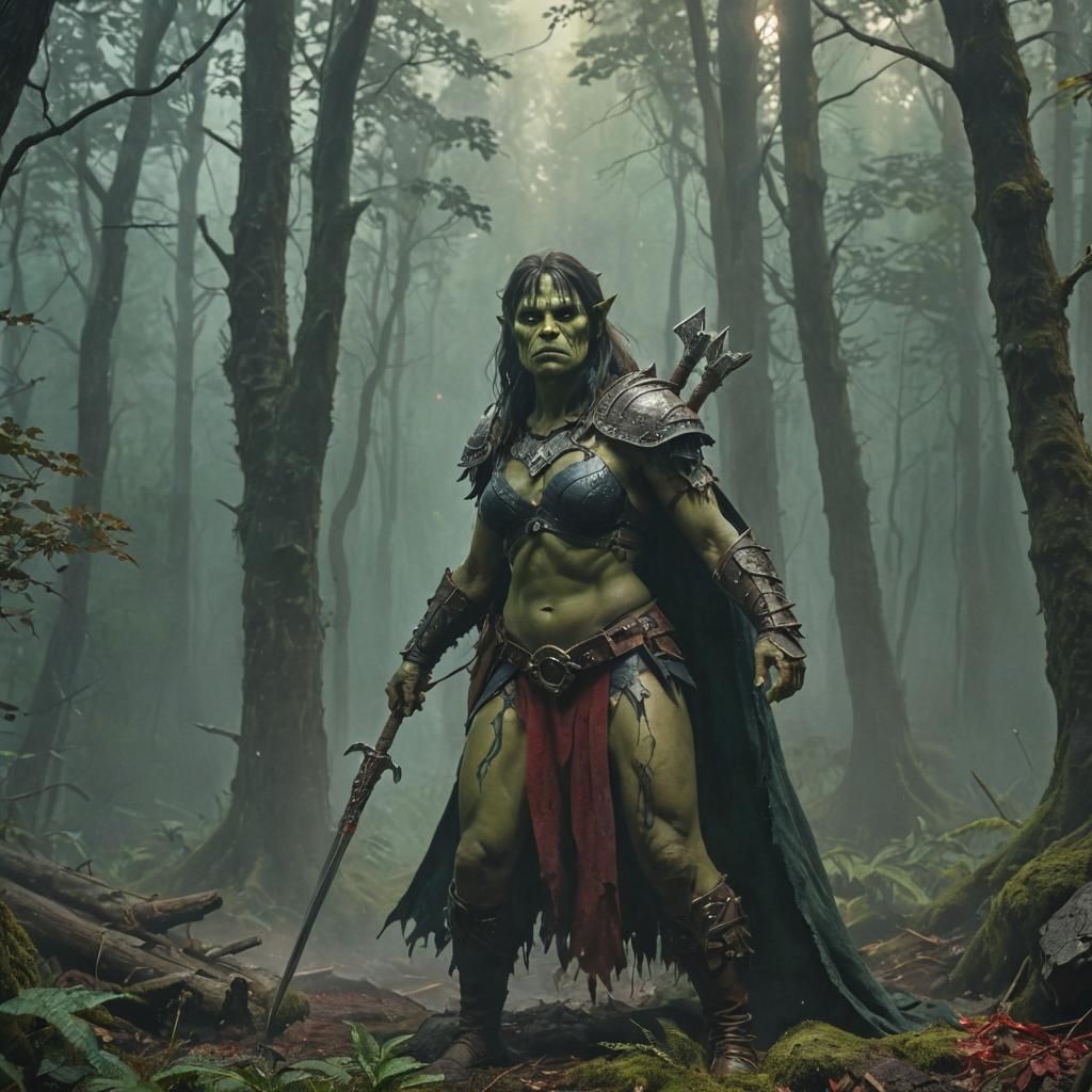 Orc Woman in Misty Forest, Impasto Painting