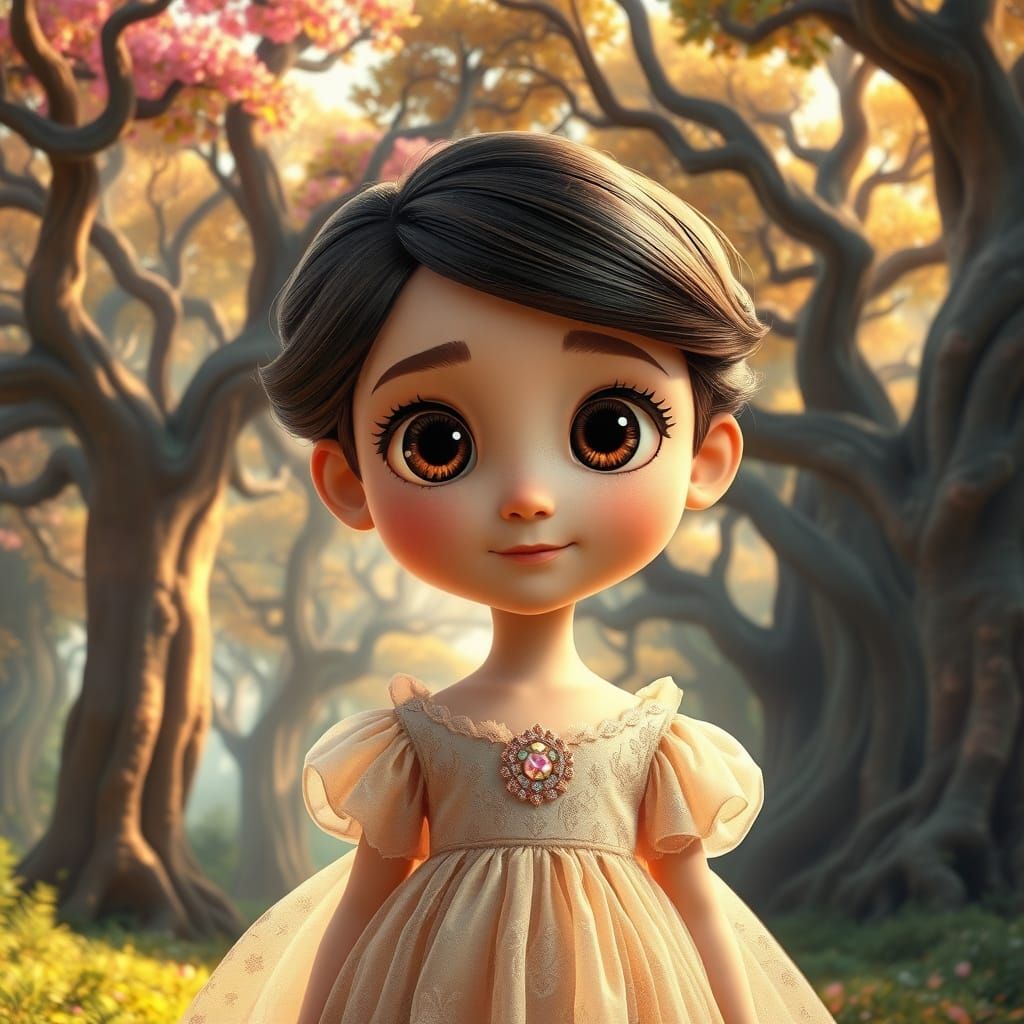 Enchanting Pixar-Inspired Girl in Whimsical Forest