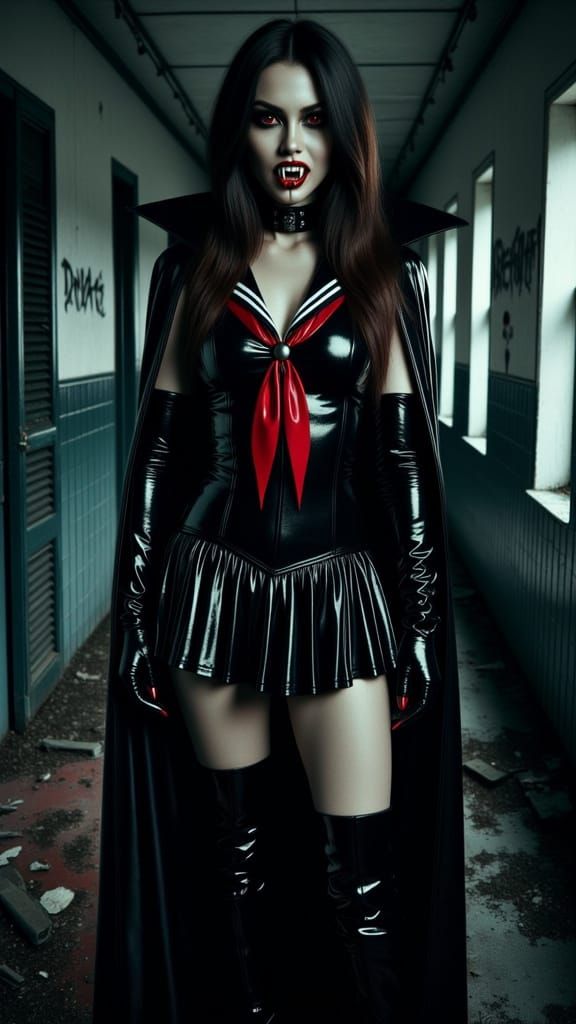 Gothic Vampire in Abandoned School, Dark Mystical Art
