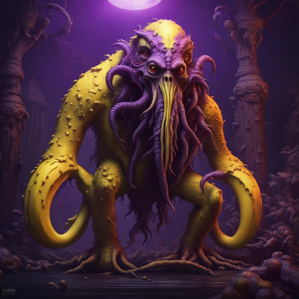 Lovecraftian Banana Monster in Dark Fantasy Style