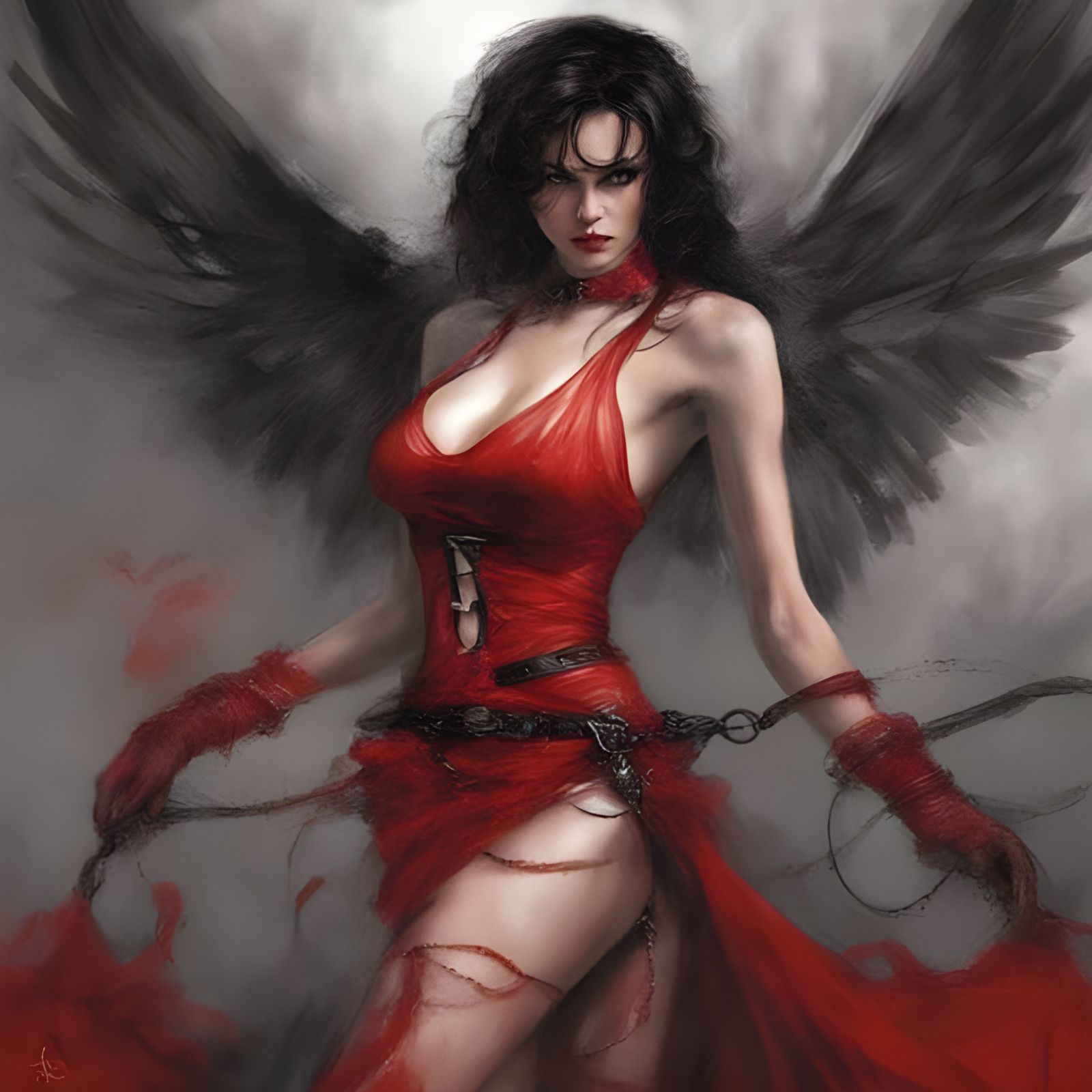Beautiful Dark Angel in Red Lingerie