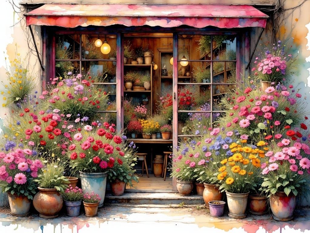 Vibrant Florist Shop Display in Sunlight