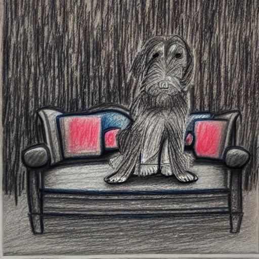 Crayon Drawing of Dog on Sofa in 8k