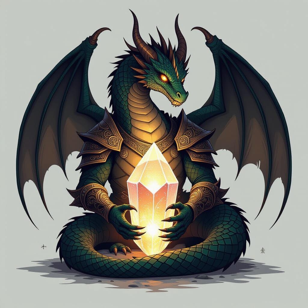 Dragon Wrapped Around Glowing Crystal in Gothic Fantasy Styl...