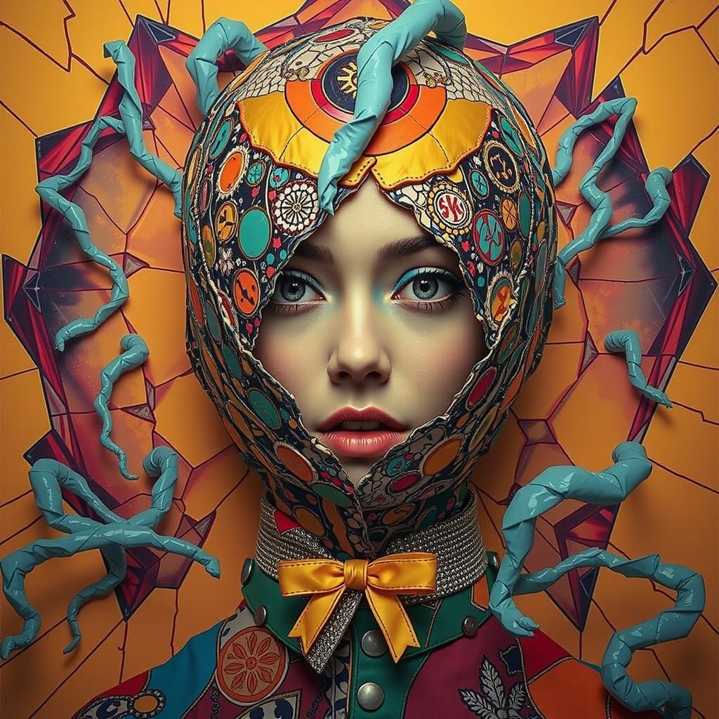 Flamboyant Woman with Chaotic Style and Mental Overlay