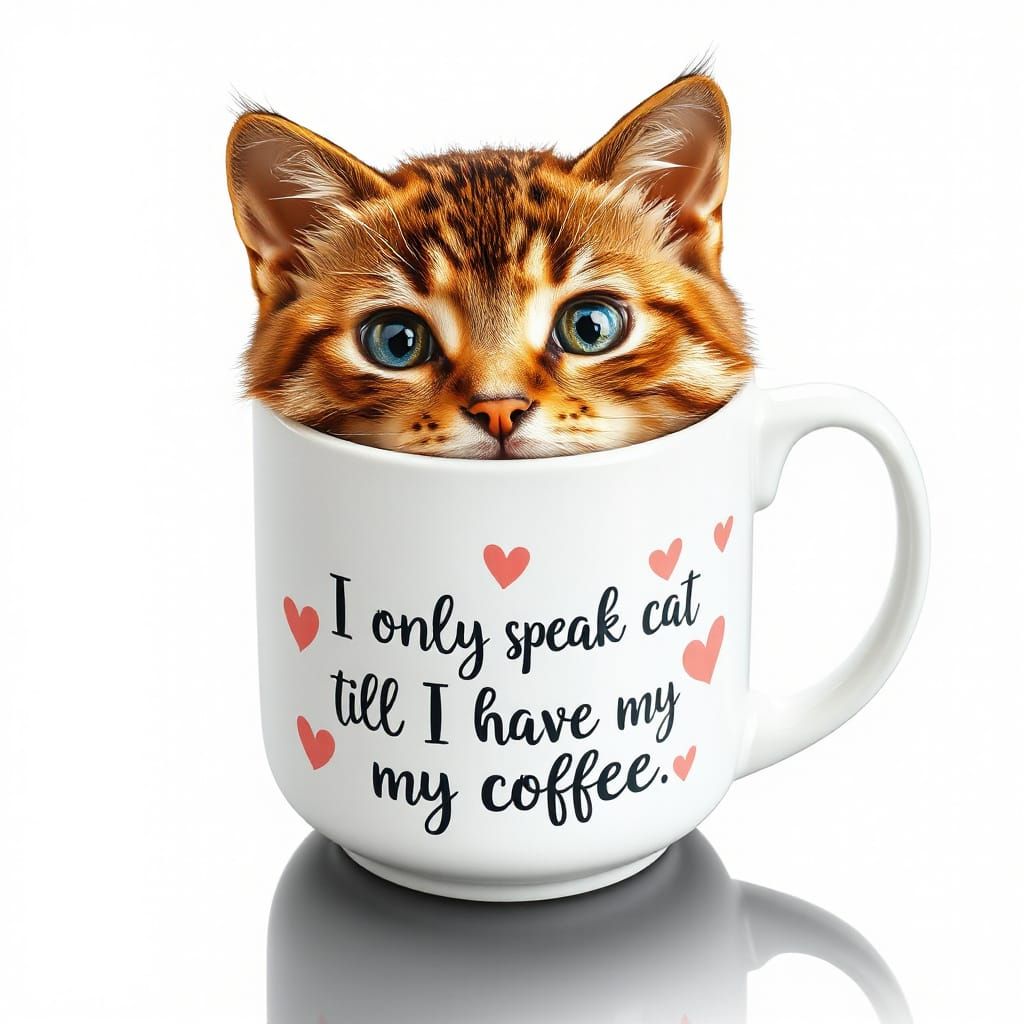 Charming Kitty Mug with Hearts and Humorous Cat Saying
