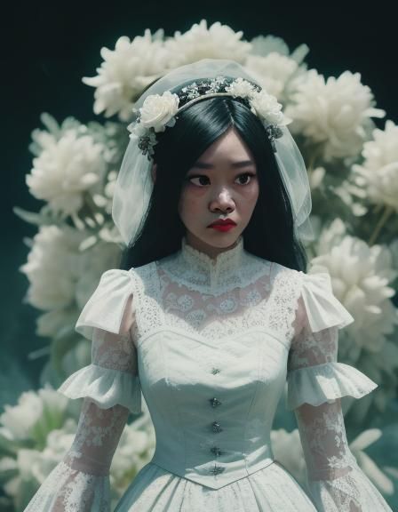 Monster doll woman with beautiful white flowers with lace dr...