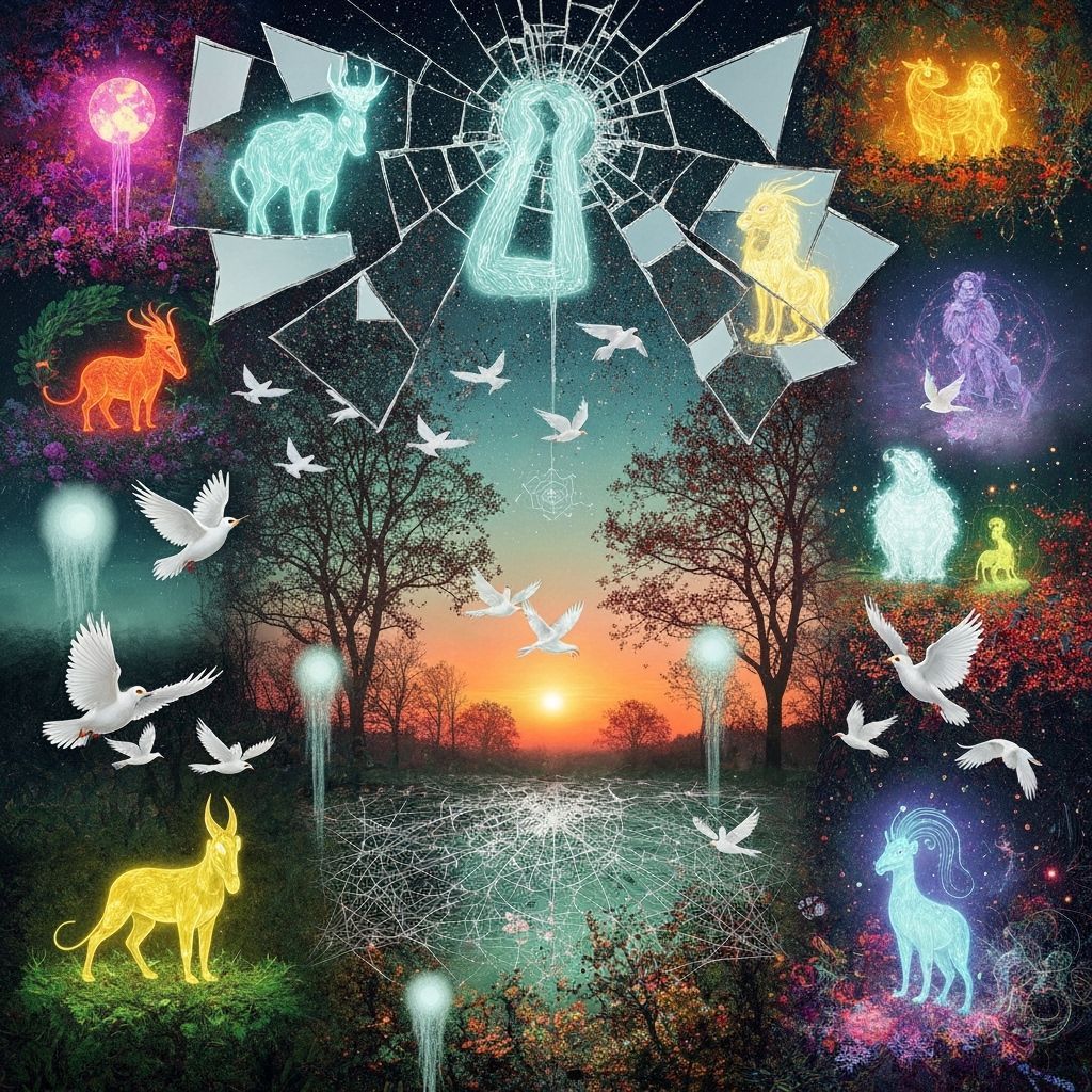 Surreal Dreamscape Collage with Mythical Creatures