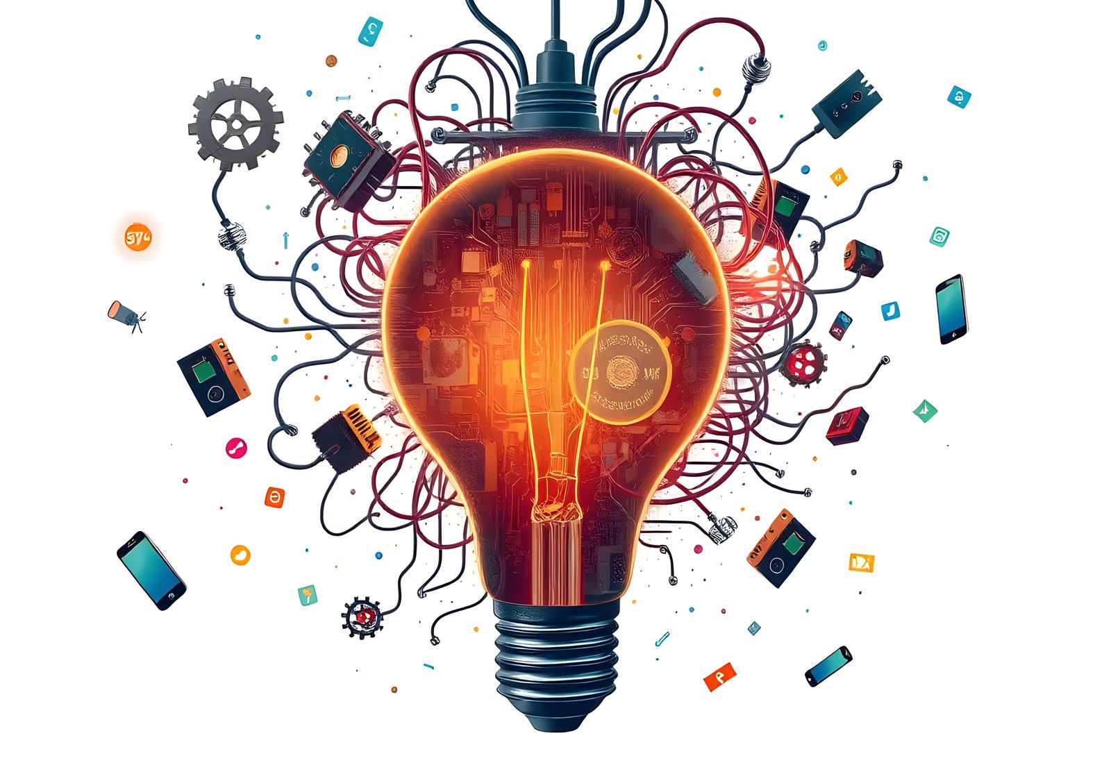 Technology Icons in Light Bulb: Innovation Concept