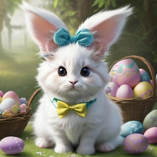 Whimsical Easter Bunny Kitten in Storybook Realism