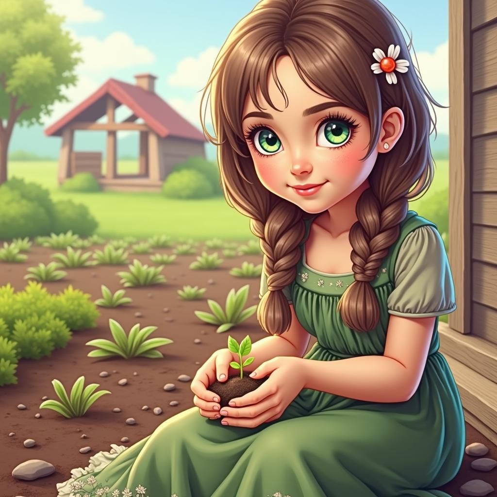 Young Woman Planting Seed in Forest: 8K Art