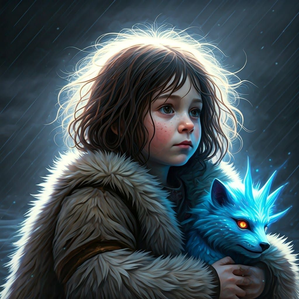 Child and Magical Animal in Stormy Fantasy Art