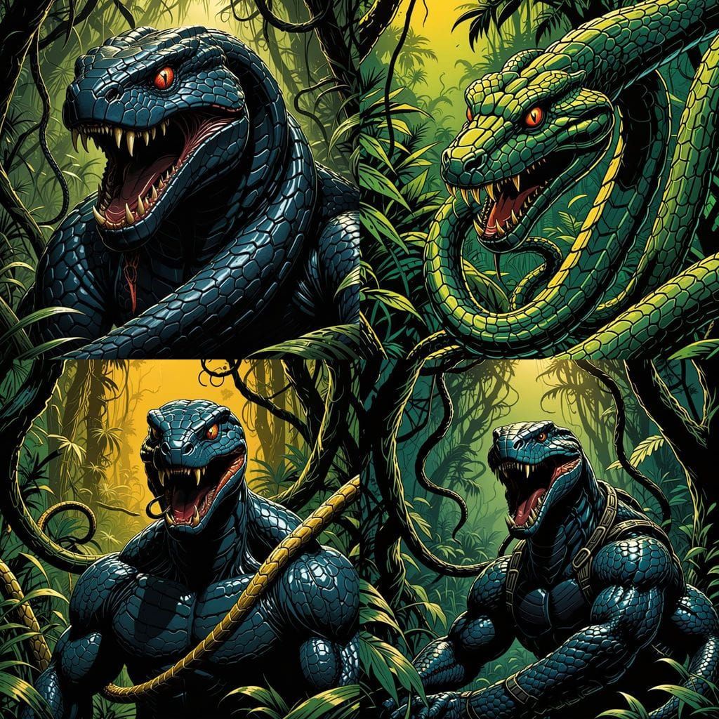 Venomous Snake Hook in Jungle, Comic Book Style