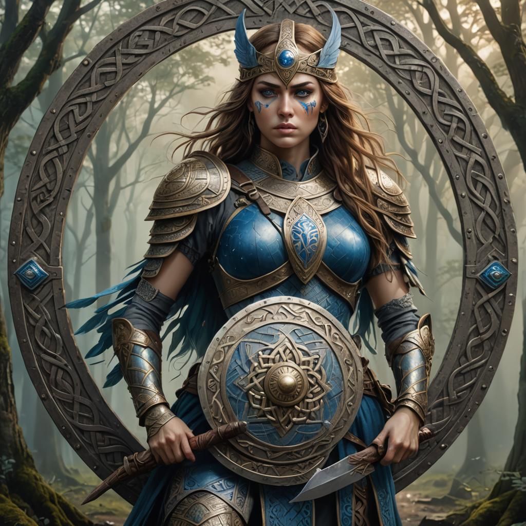 Celtic Hawkoid Warrior with Shield: Fantasy Art