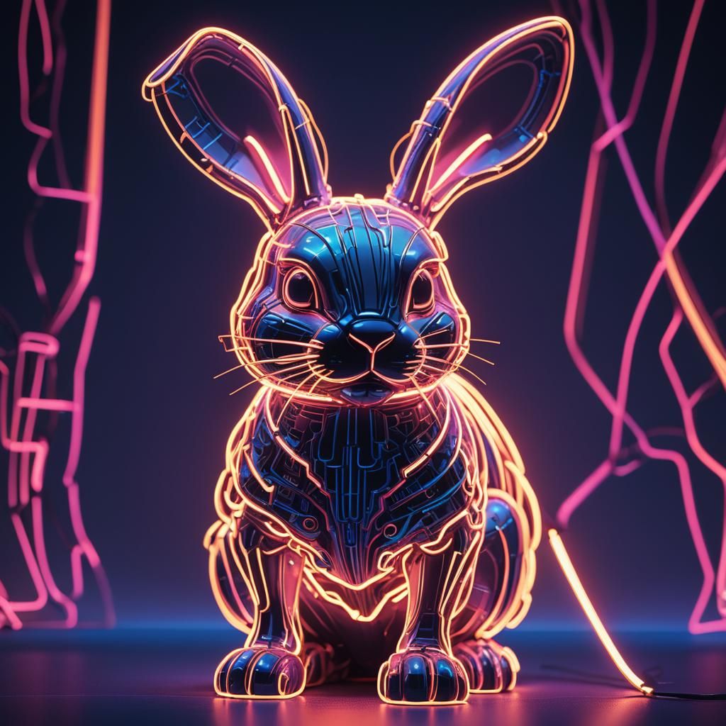 Neon Bunny Lamp in Synthwave Retro Style