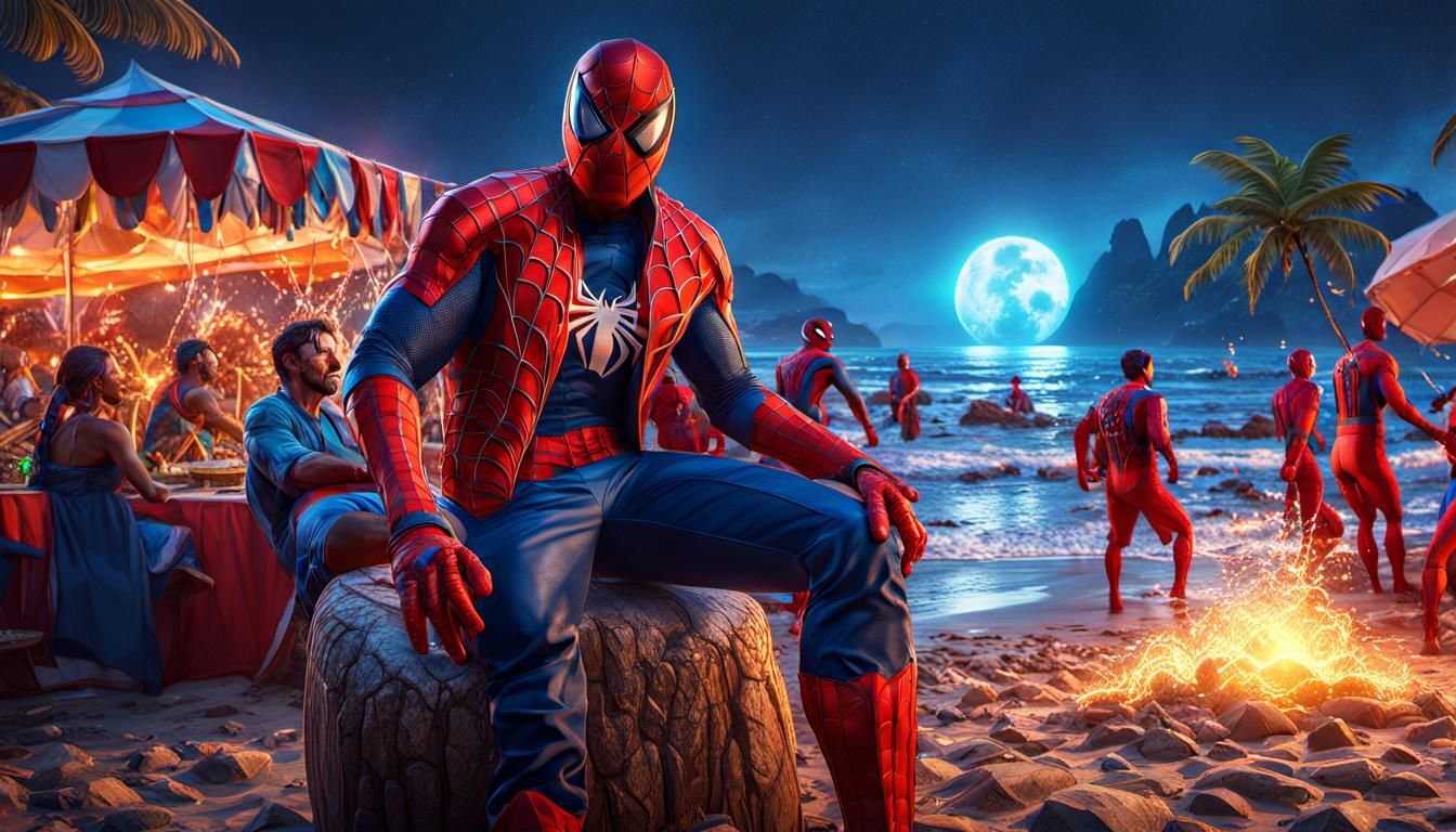 Spiderman chilling at beach party