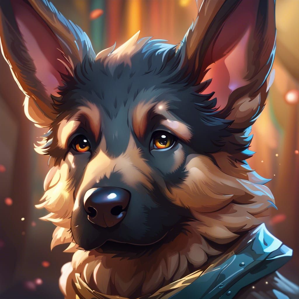 Chibi German Shepherd Portrait in Hyperdetailed Style