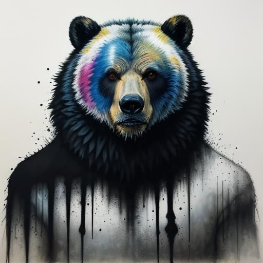 Grizzly Bear Graffiti Art in Polychromatic Colors