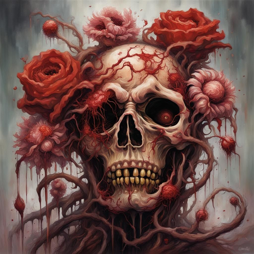 Sinister Floral Still Life in Dark Fantasy Style