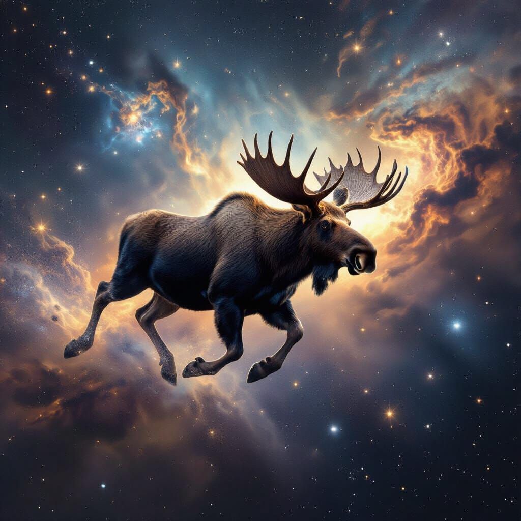 Majestic Moose Race Through Cosmic Nebulae