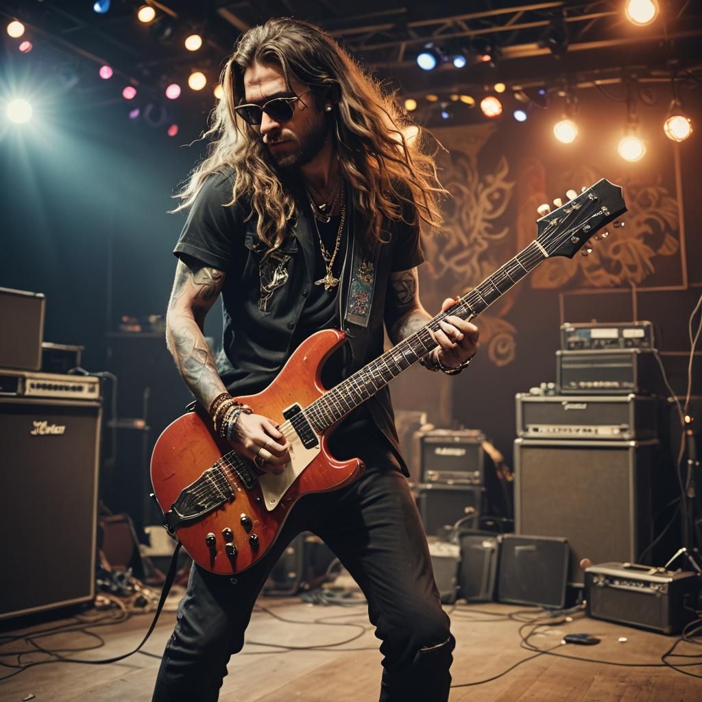 Guitarist on Stage in Cinematic Film Still