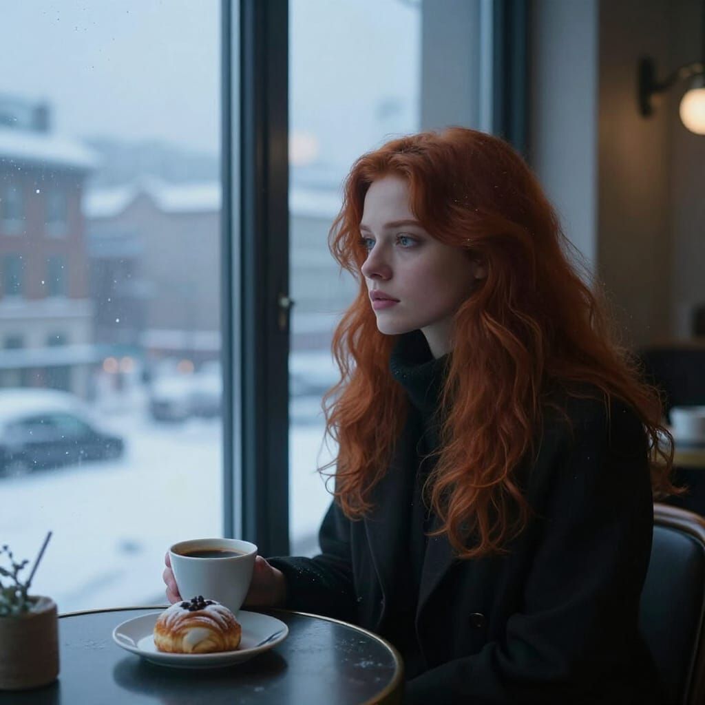 Mysterious Woman Overlooks Frozen City in Soft Cinematic Lig...