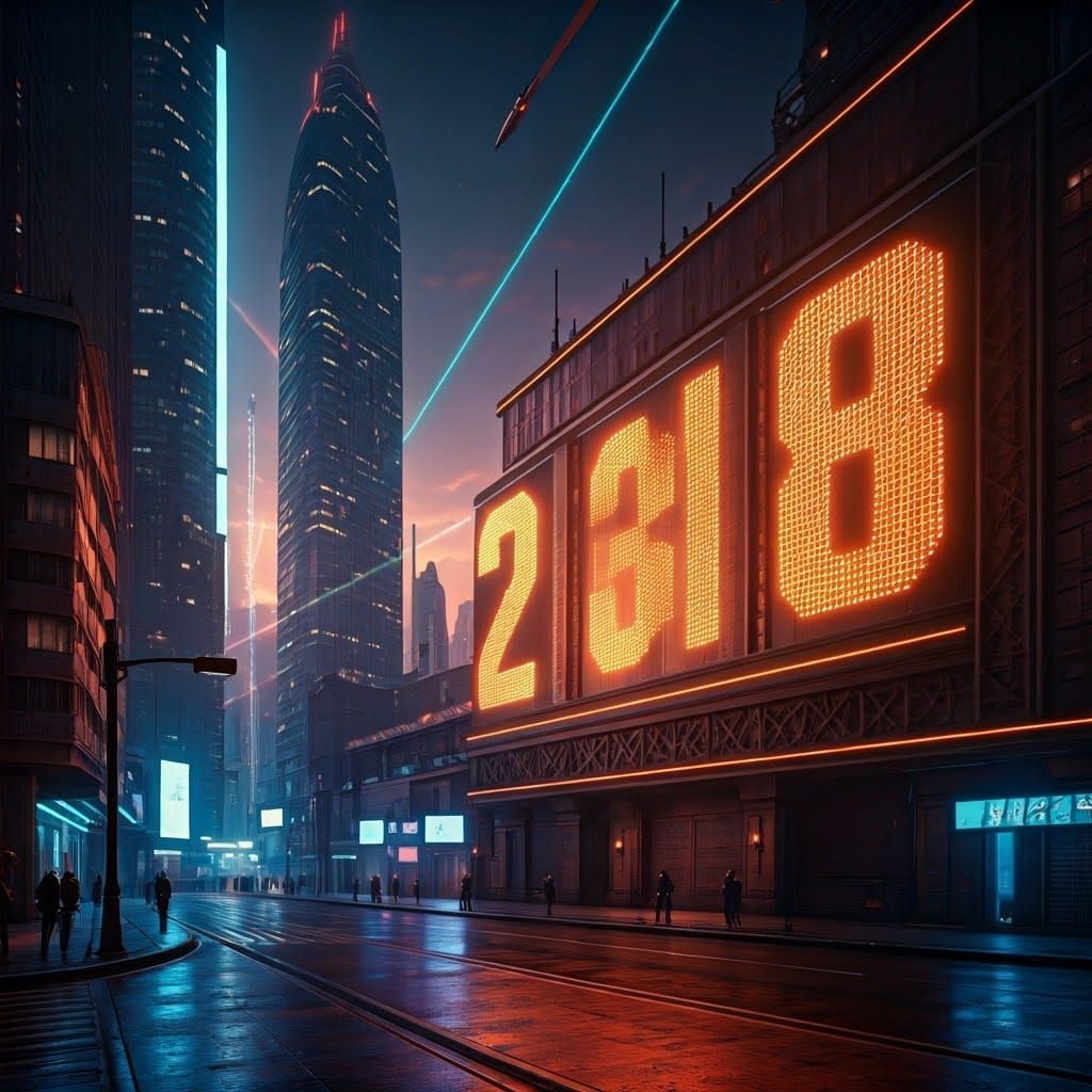 Vibrant Neon Cityscape at Dusk in Panfuturism Style