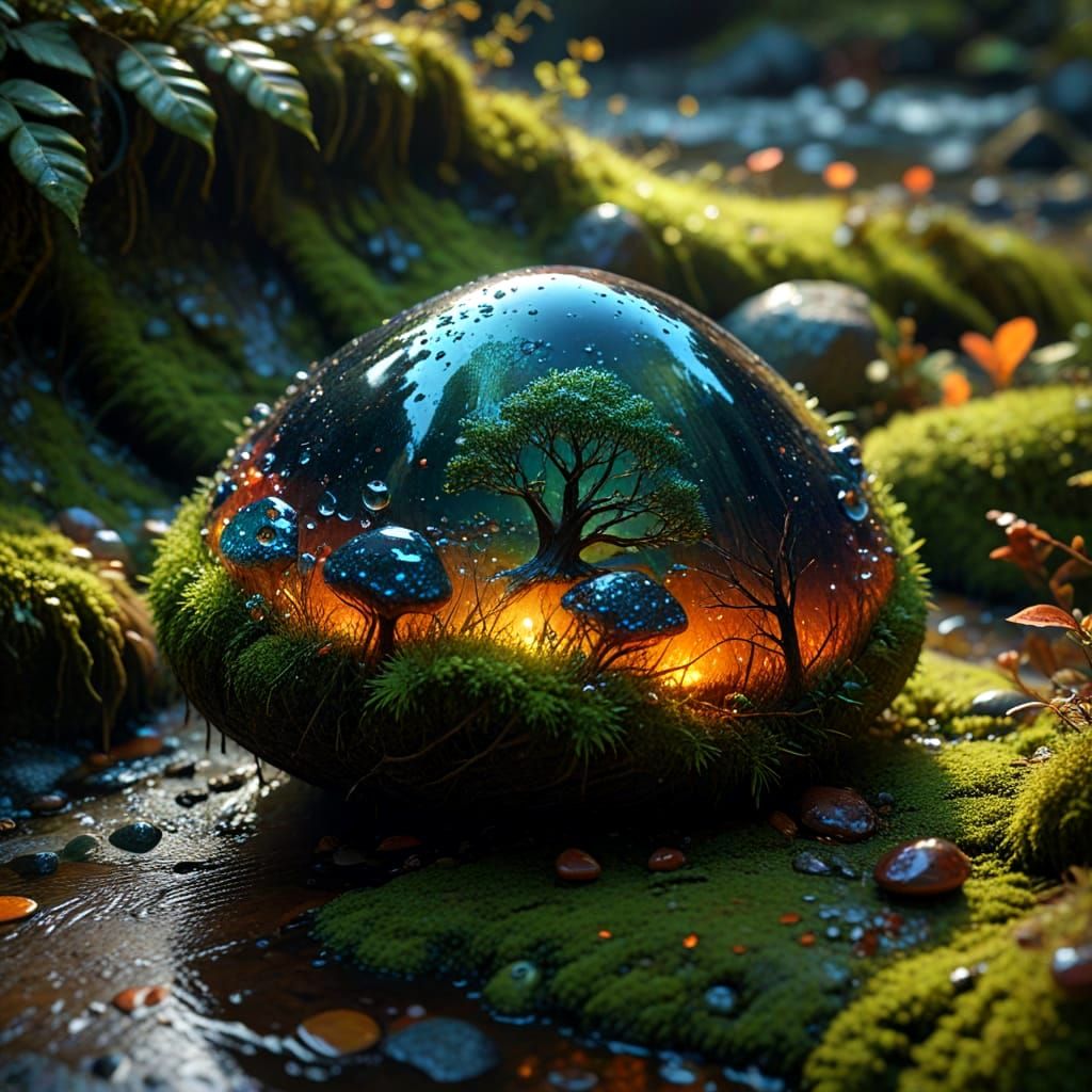 Scorodite Stone Carving on Moss