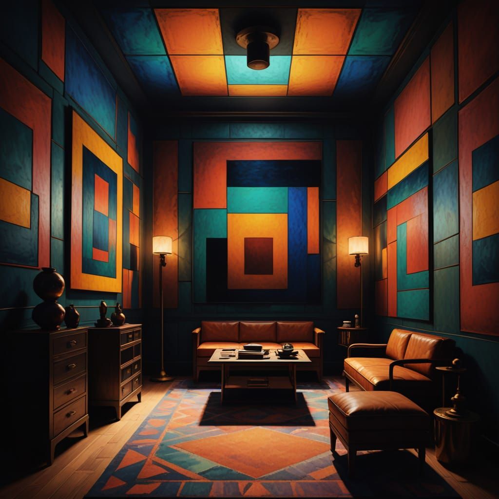 Maximalist Art Deco Chamber with Chiaroscuro Lighting