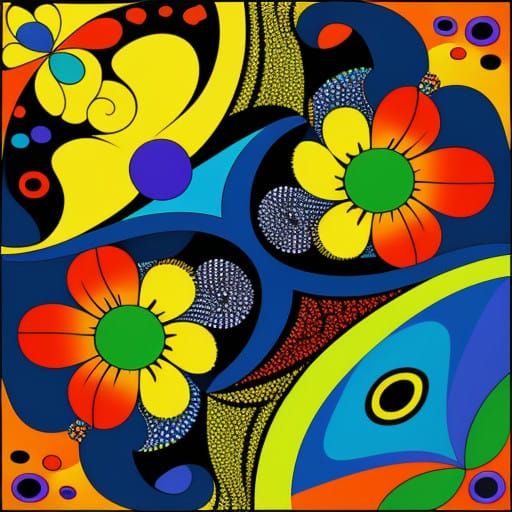Bright Flowers. Abstract Flowers. Colorful Flowers. Joan Miro.