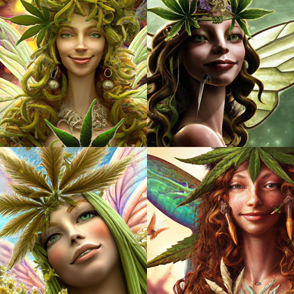 3D Fairy with Cannabis Wings: Hyperdetailed Portrait