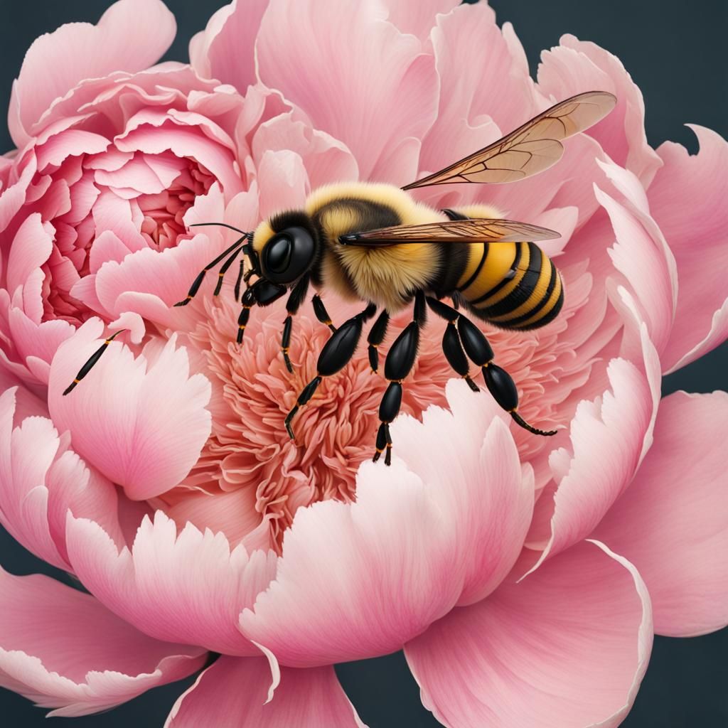 Queen Bee in Sunglasses Over Peony Flower