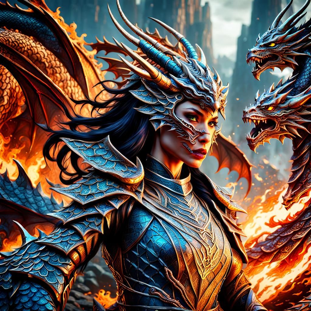 Fantasy Dragon Woman Concept Art in 8K