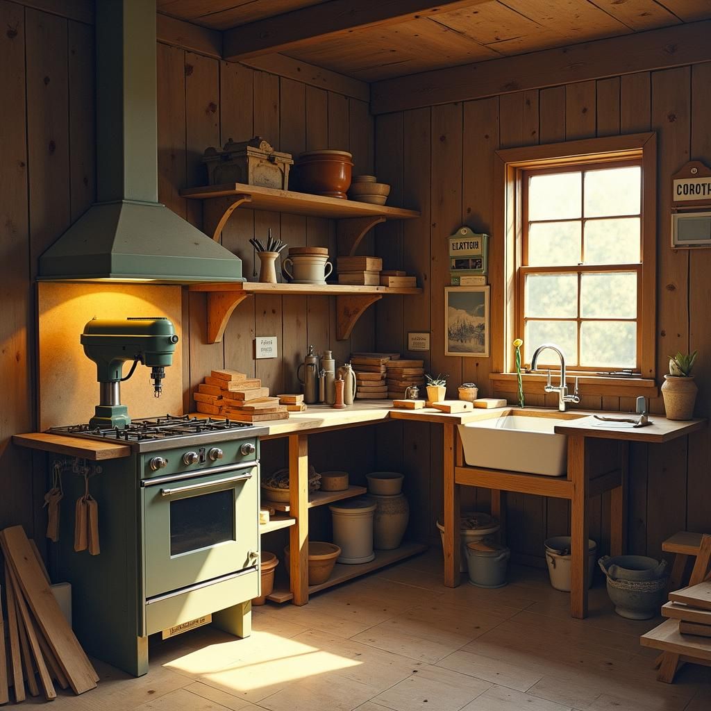 Rustic Wooden Kitchen with Power Tools