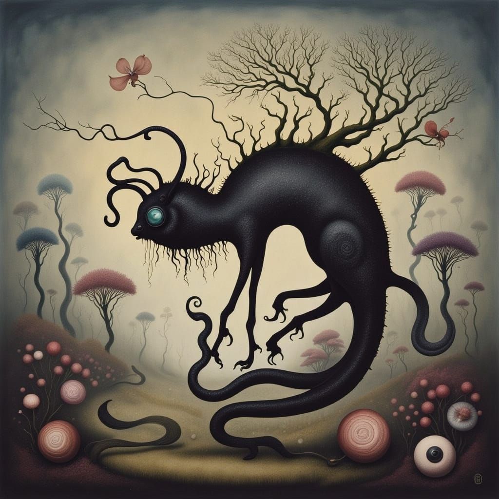 Surreal Ink Wash Landscape with Cicada Song Inspiration